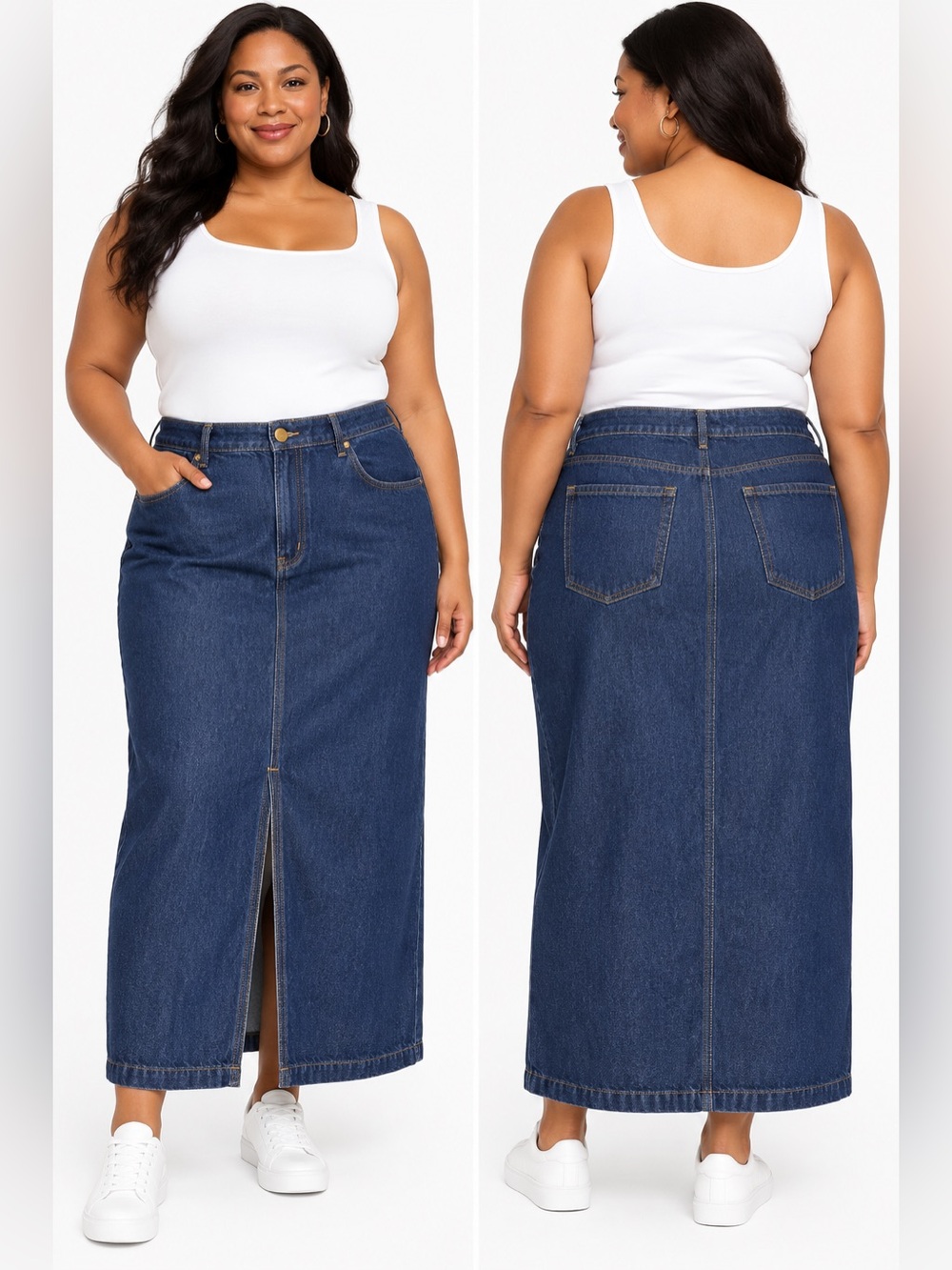 Lane Bryant Size 18 High Rise Denim Maxi Skirt Flex Magic Waistband Dark Wash